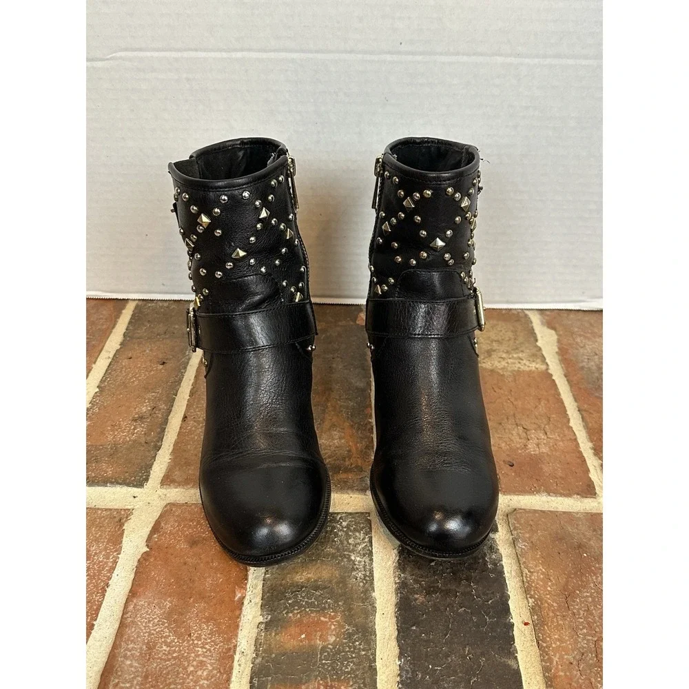 INC INTERNATIONAL CONCEPTS Black Leather And Gold Studded‎ Ankle Boots 6.5